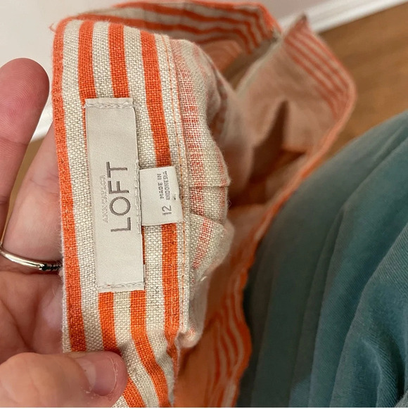 LOFT|| 100% Linen Striped Beige Orange Pink Skirt Size 12 - Picture 4 of 6